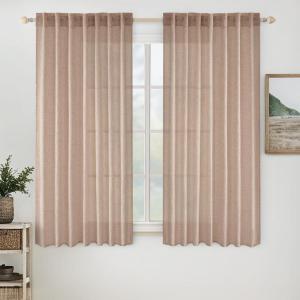 MIULEE Chocolate Brown Linen Curtains 90 Inch Long for Bedroom Living Room, Soft Thick Linen Textured Window Drapes Semi Sheer Light Filtering Back Tab Rod Pocket Burlap Look Decor, 2 Panels(Natural Beige)