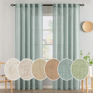 MIULEE Chocolate Brown Linen Curtains 90 Inch Long for Bedroom Living Room, Soft Thick Linen Textured Window Drapes Semi Sheer Light Filtering Back Tab Rod Pocket Burlap Look Decor, 2 Panels(Aqua)