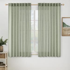 MIULEE Chocolate Brown Linen Curtains 90 Inch Long for Bedroom Living Room, Soft Thick Linen Textured Window Drapes Semi Sheer Light Filtering Back Tab Rod Pocket Burlap Look Decor, 2 Panels(Sage)
