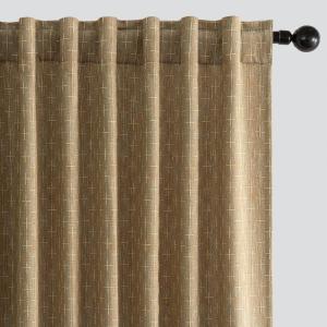 MIULEE Decorative Back Tab Linen Curtains with Geometric Pattern for Living Room Bedroom Farmhouse Rustic Thick Woven Textured Patterned Mudcloth Drapes 84 Inches Long 2 Panels Set, Olive Green(Khaki)