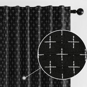 MIULEE Decorative Back Tab Linen Curtains with Geometric Pattern for Living Room Bedroom Farmhouse Rustic Thick Woven Textured Patterned Mudcloth Drapes 84 Inches Long 2 Panels Set, Olive Green(Black)