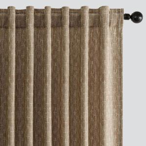 MIULEE Decorative Back Tab Linen Curtains with Geometric Pattern for Living Room Bedroom Farmhouse Rustic Thick Woven Textured Patterned Mudcloth Drapes 84 Inches Long 2 Panels Set, Olive Green(Brown)