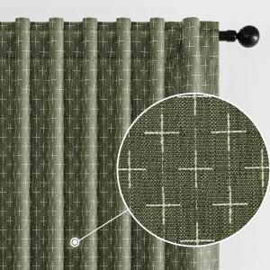 MIULEE Decorative Back Tab Linen Curtains with Geometric Pattern for Living Room Bedroom Farmhouse Rustic Thick Woven Textured Patterned Mudcloth Drapes 84 Inches Long 2 Panels Set, Olive Green(Olive Green)