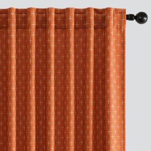 MIULEE Decorative Back Tab Linen Curtains with Geometric Pattern for Living Room Bedroom Farmhouse Rustic Thick Woven Textured Patterned Mudcloth Drapes 84 Inches Long 2 Panels Set, Olive Green(Burnt Orange)