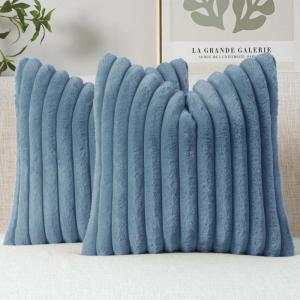 MIULEE Faux Fur Decorative Throw Pillow Covers 18×18 Inch Set of 2, Coastal Modern Art Spring Home Decor Soft Plush Couch Pillows Cozy Fluffy Cushion Covers for Sofa Bed Grey Blue(Blue Grey)