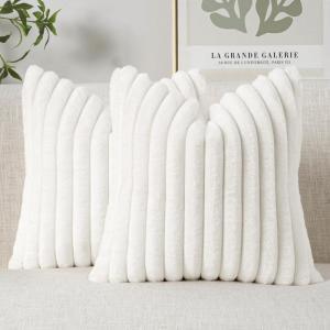 MIULEE Faux Fur Decorative Throw Pillow Covers 18×18 Inch Set of 2, Coastal Modern Art Spring Home Decor Soft Plush Couch Pillows Cozy Fluffy Cushion Covers for Sofa Bed Grey Blue(White)