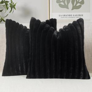 MIULEE Faux Fur Decorative Throw Pillow Covers 18×18 Inch Set of 2, Coastal Modern Art Spring Home Decor Soft Plush Couch Pillows Cozy Fluffy Cushion Covers for Sofa Bed Grey Blue(Black)