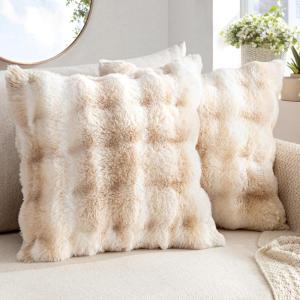MIULEE Faux Fur Pillow Covers Thick Soft Plush Christmas Throw Pillows Luxury Spring Home Decor for Winter Holiday Couch Bedroom Living Room Sofa,18×18 Inch Pack of 2 White(White-beige)
