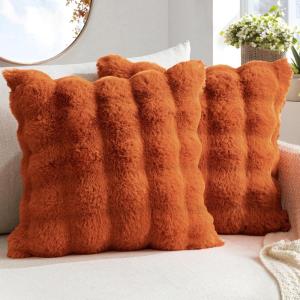 MIULEE Faux Fur Pillow Covers Thick Soft Plush Christmas Throw Pillows Luxury Spring Home Decor for Winter Holiday Couch Bedroom Living Room Sofa,18×18 Inch Pack of 2 White(Rust)