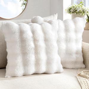 MIULEE Faux Fur Pillow Covers Thick Soft Plush Christmas Throw Pillows Luxury Spring Home Decor for Winter Holiday Couch Bedroom Living Room Sofa,18×18 Inch Pack of 2 White(White)