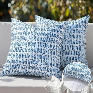 MIULEE Outdoor Set of 2 Patio Lumbar Pillows Spring 18”x 18” Fade Resistant Outdoor Lumbar Pillow with Inserts, Fluffy Decorative Garden Waterproof Cushions for Home Patio Couch Sofa Use, Dark Blue(Royal Blue)