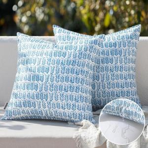 MIULEE Outdoor Set of 2 Patio Lumbar Pillows Spring 18”x 18” Fade Resistant Outdoor Lumbar Pillow with Inserts, Fluffy Decorative Garden Waterproof Cushions for Home Patio Couch Sofa Use, Dark Blue(Dark Blue)