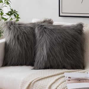 MIULEE Pack of 2 Decorative Faux Fur Throw Pillow Covers New Luxury Series Style Fluffy Pillow Case Cushion Cover for Sofa Bedroom Car 18 x 18 Grey