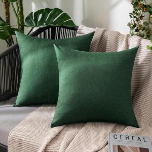 MIULEE Pack of 2 Decorative Outdoor Solid Waterproof Throw Pillow Covers Faux Linen Garden Farmhouse Cushion Cases for Summer Patio Tent Balcony Couch Sofa 16×16 Inch Navy(Emerald Green)