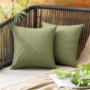 MIULEE Pack of 2 Decorative Outdoor Solid Waterproof Throw Pillow Covers Faux Linen Garden Farmhouse Cushion Cases for Summer Patio Tent Balcony Couch Sofa 16×16 Inch Navy(Dark Green)