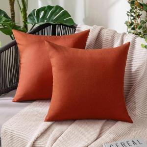 MIULEE Pack of 2 Decorative Outdoor Solid Waterproof Throw Pillow Covers Faux Linen Garden Farmhouse Cushion Cases for Summer Patio Tent Balcony Couch Sofa 16×16 Inch Navy(Burnt Orange)