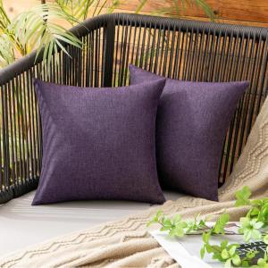 MIULEE Pack of 2 Decorative Outdoor Solid Waterproof Throw Pillow Covers Faux Linen Garden Farmhouse Cushion Cases for Summer Patio Tent Balcony Couch Sofa 16×16 Inch Navy(Purple)