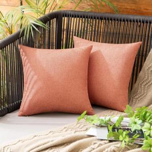 MIULEE Pack of 2 Decorative Outdoor Solid Waterproof Throw Pillow Covers Faux Linen Garden Farmhouse Cushion Cases for Summer Patio Tent Balcony Couch Sofa 16×16 Inch Navy(Coral Red)