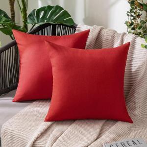 MIULEE Pack of 2 Decorative Outdoor Solid Waterproof Throw Pillow Covers Faux Linen Garden Farmhouse Cushion Cases for Summer Patio Tent Balcony Couch Sofa 16×16 Inch Navy(Red)