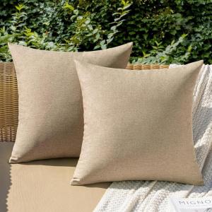MIULEE Pack of 2 Decorative Outdoor Solid Waterproof Throw Pillow Covers Faux Linen Garden Farmhouse Cushion Cases for Summer Patio Tent Balcony Couch Sofa 16×16 Inch Navy(Light Tan)