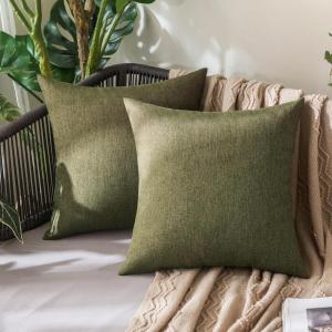 MIULEE Pack of 2 Decorative Outdoor Solid Waterproof Throw Pillow Covers Faux Linen Garden Farmhouse Cushion Cases for Summer Patio Tent Balcony Couch Sofa 16×16 Inch Navy(Olive Green)