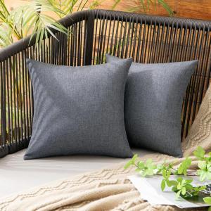 MIULEE Pack of 2 Decorative Outdoor Solid Waterproof Throw Pillow Covers Faux Linen Garden Farmhouse Cushion Cases for Summer Patio Tent Balcony Couch Sofa 16×16 Inch Navy(Dark Grey)