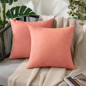 MIULEE Pack of 2 Decorative Outdoor Solid Waterproof Throw Pillow Covers Faux Linen Garden Farmhouse Cushion Cases for Summer Patio Tent Balcony Couch Sofa 16×16 Inch Navy(Blush Pink)