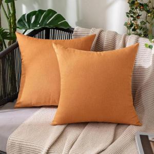 MIULEE Pack of 2 Decorative Outdoor Solid Waterproof Throw Pillow Covers Faux Linen Garden Farmhouse Cushion Cases for Summer Patio Tent Balcony Couch Sofa 16×16 Inch Navy(Brown)