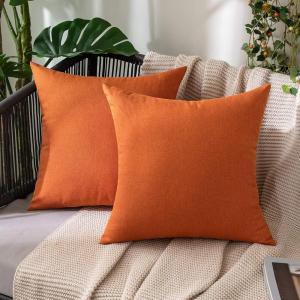 MIULEE Pack of 2 Decorative Outdoor Solid Waterproof Throw Pillow Covers Faux Linen Garden Farmhouse Cushion Cases for Summer Patio Tent Balcony Couch Sofa 16×16 Inch Navy(Orange)