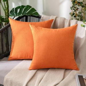 MIULEE Pack of 2 Decorative Outdoor Solid Waterproof Throw Pillow Covers Faux Linen Garden Farmhouse Cushion Cases for Summer Patio Tent Balcony Couch Sofa 16×16 Inch Navy(Bright Orange)