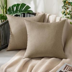 MIULEE Pack of 2 Decorative Outdoor Solid Waterproof Throw Pillow Covers Faux Linen Garden Farmhouse Cushion Cases for Summer Patio Tent Balcony Couch Sofa 16×16 Inch Navy(Taupe Grey)