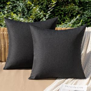 MIULEE Pack of 2 Decorative Outdoor Solid Waterproof Throw Pillow Covers Faux Linen Garden Farmhouse Cushion Cases for Summer Patio Tent Balcony Couch Sofa 16×16 Inch Navy(Black)