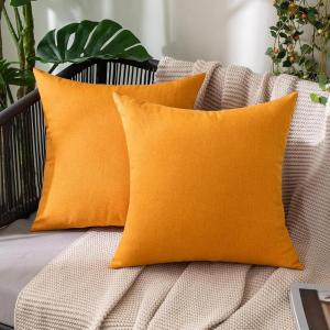 MIULEE Pack of 2 Decorative Outdoor Solid Waterproof Throw Pillow Covers Faux Linen Garden Farmhouse Cushion Cases for Summer Patio Tent Balcony Couch Sofa 16×16 Inch Navy(Pumpkin Orange)