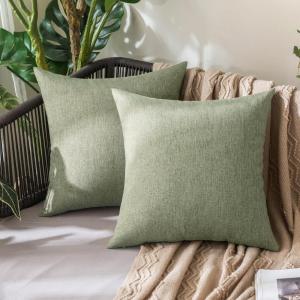MIULEE Pack of 2 Decorative Outdoor Solid Waterproof Throw Pillow Covers Faux Linen Garden Farmhouse Cushion Cases for Summer Patio Tent Balcony Couch Sofa 16×16 Inch Navy(Gray Green)