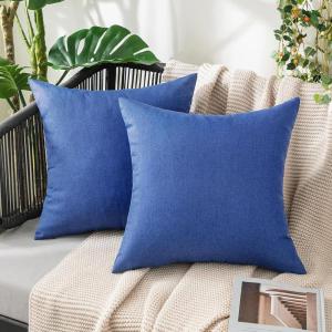 MIULEE Pack of 2 Decorative Outdoor Solid Waterproof Throw Pillow Covers Faux Linen Garden Farmhouse Cushion Cases for Summer Patio Tent Balcony Couch Sofa 16×16 Inch Navy(Royal Blue)