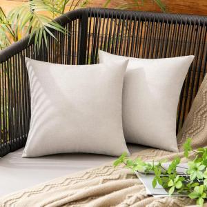 MIULEE Pack of 2 Decorative Outdoor Solid Waterproof Throw Pillow Covers Faux Linen Garden Farmhouse Cushion Cases for Summer Patio Tent Balcony Couch Sofa 16×16 Inch Navy(Beige)