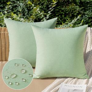 MIULEE Pack of 2 Decorative Outdoor Solid Waterproof Throw Pillow Covers Faux Linen Garden Farmhouse Cushion Cases for Summer Patio Tent Balcony Couch Sofa 16×16 Inch Navy(Sage Green)