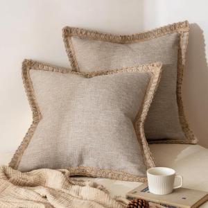 MIULEE Pack of 2 Decorative Throw Pillow Covers Modern Farmhouse Outdoor Summer Pillow Covers Neutral Linen Burlap Pillowcases Cushions for Couch Bed Living Room Sofa, Light Blue 18 x 18 inches(Champagne)