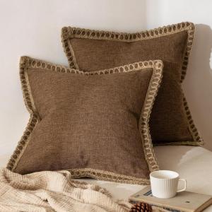MIULEE Pack of 2 Decorative Throw Pillow Covers Modern Farmhouse Outdoor Summer Pillow Covers Neutral Linen Burlap Pillowcases Cushions for Couch Bed Living Room Sofa, Light Blue 18 x 18 inches(Brown)