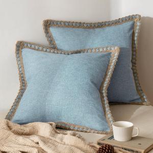 MIULEE Pack of 2 Decorative Throw Pillow Covers Modern Farmhouse Outdoor Summer Pillow Covers Neutral Linen Burlap Pillowcases Cushions for Couch Bed Living Room Sofa, Light Blue 18 x 18 inches(Light Blue)