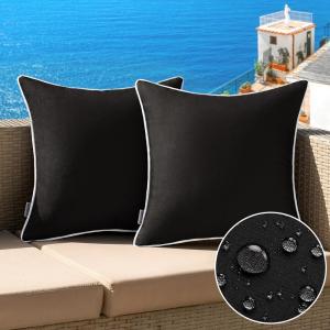 MIULEE Pack of 2 Outdoor Waterproof Pillow Covers Decorative Farmhouse Throw Pillow Covers Square Solid Color Couch Cushions Spring for Patio Tent Bed Sofa Living Room 18×18 Inch Teal Blue(Black)