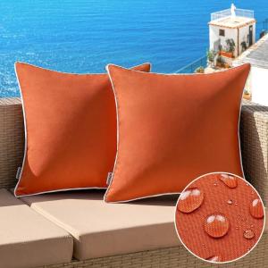 MIULEE Pack of 2 Outdoor Waterproof Pillow Covers Decorative Farmhouse Throw Pillow Covers Square Solid Color Couch Cushions Spring for Patio Tent Bed Sofa Living Room 18×18 Inch Teal Blue(Burnt Orange)