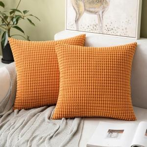 MIULEE Pack of 2 Pillow Covers 18×18 Inch Orange Super Soft Corduroy Decorative Throw Pillows Couch Home Decor for Cushion Sofa Bedroom Living Room