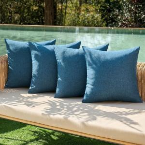 MIULEE Pack of 4 Decorative Outdoor Throw Pillow Covers Linen Waterproof Pillow Covers Farmhouse Cushion Cases for Patio Garden Tent Balcony Couch Sofa 18×18 inch Beige(Navy Blue)
