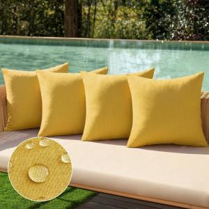 MIULEE Pack of 4 Decorative Outdoor Throw Pillow Covers Linen Waterproof Pillow Covers Farmhouse Cushion Cases for Patio Garden Tent Balcony Couch Sofa 18×18 inch Beige(Yellow)