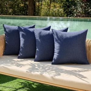 MIULEE Pack of 4 Decorative Outdoor Throw Pillow Covers Linen Waterproof Pillow Covers Farmhouse Cushion Cases for Patio Garden Tent Balcony Couch Sofa 18×18 inch Beige(Navy)