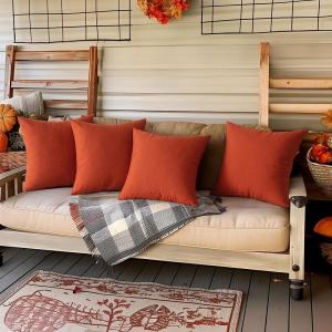 MIULEE Pack of 4 Decorative Outdoor Throw Pillow Covers Linen Waterproof Pillow Covers Farmhouse Cushion Cases for Patio Garden Tent Balcony Couch Sofa 18×18 inch Beige(Burnt Orange)