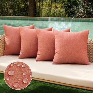 MIULEE Pack of 4 Decorative Outdoor Throw Pillow Covers Linen Waterproof Pillow Covers Farmhouse Cushion Cases for Patio Garden Tent Balcony Couch Sofa 18×18 inch Beige(Coral Red)