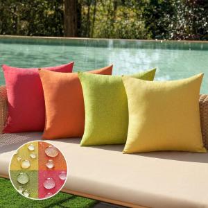 MIULEE Pack of 4 Decorative Outdoor Throw Pillow Covers Linen Waterproof Pillow Covers Farmhouse Cushion Cases for Patio Garden Tent Balcony Couch Sofa 18×18 inch Beige(Red/Green)