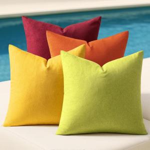 MIULEE Pack of 4 Decorative Outdoor Throw Pillow Covers Linen Waterproof Pillow Covers Farmhouse Cushion Cases for Patio Garden Tent Balcony Couch Sofa 18×18 inch Beige(Yellow Green)
